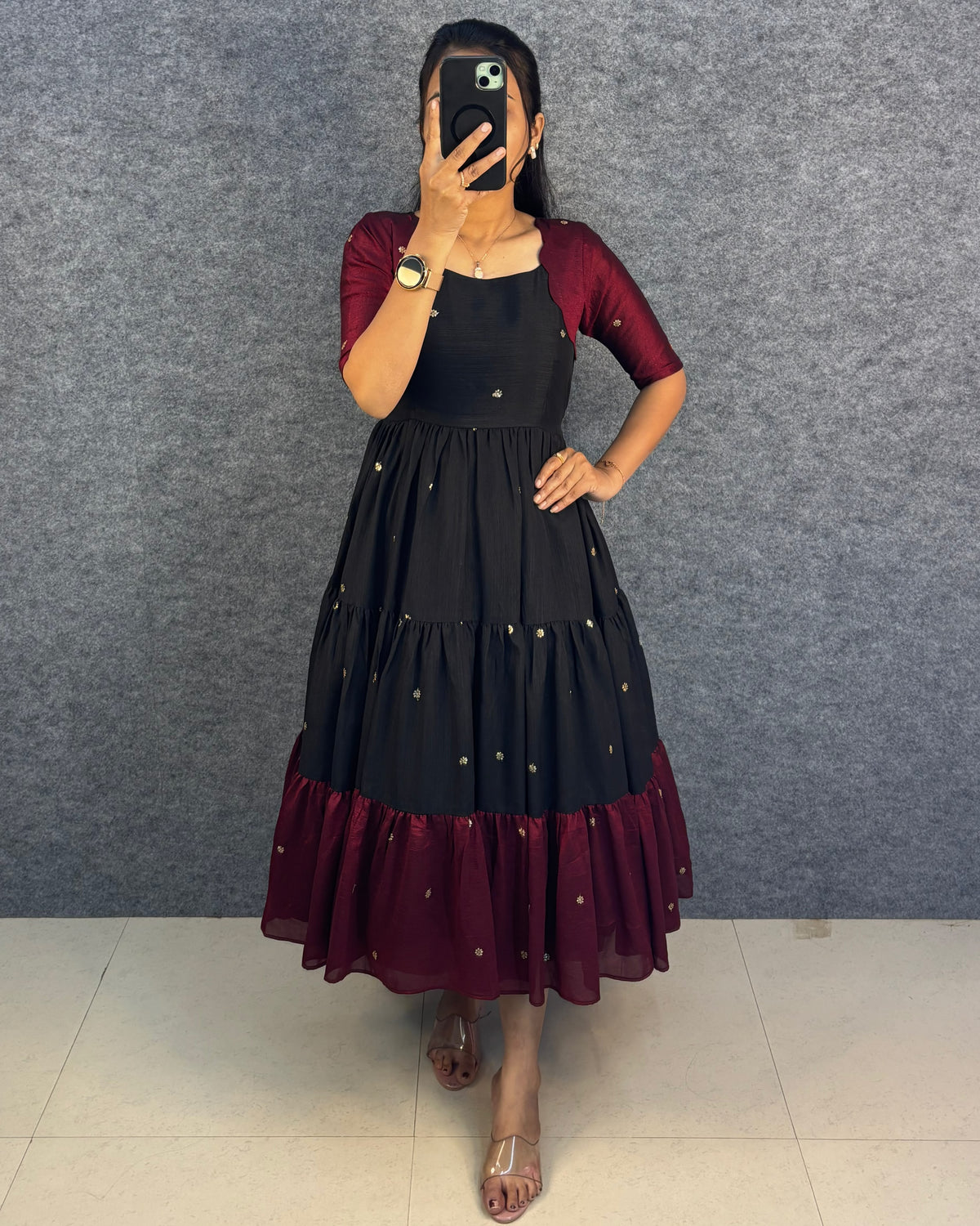Vichitra silk gown