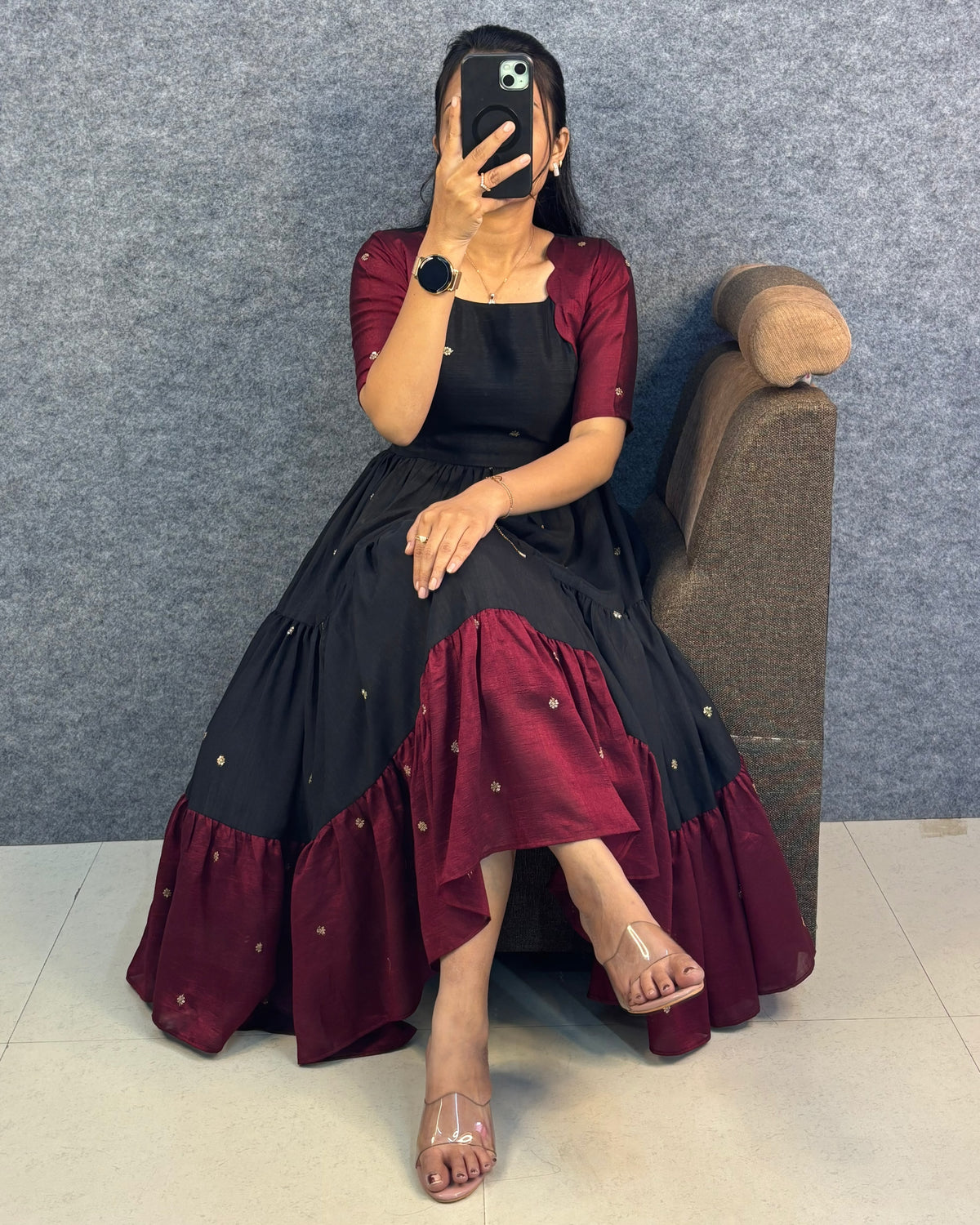 Vichitra silk gown