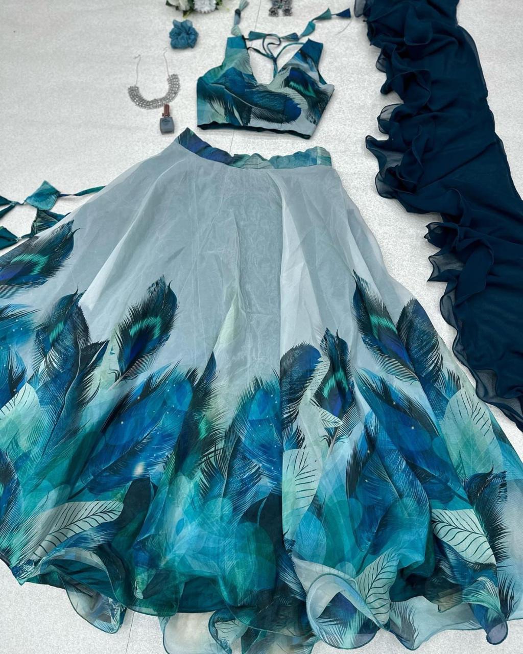 Organza silk lehenga