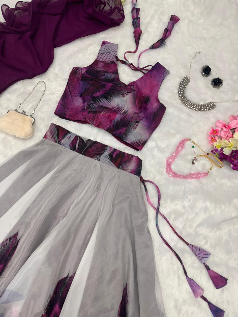 Organza silk lehenga