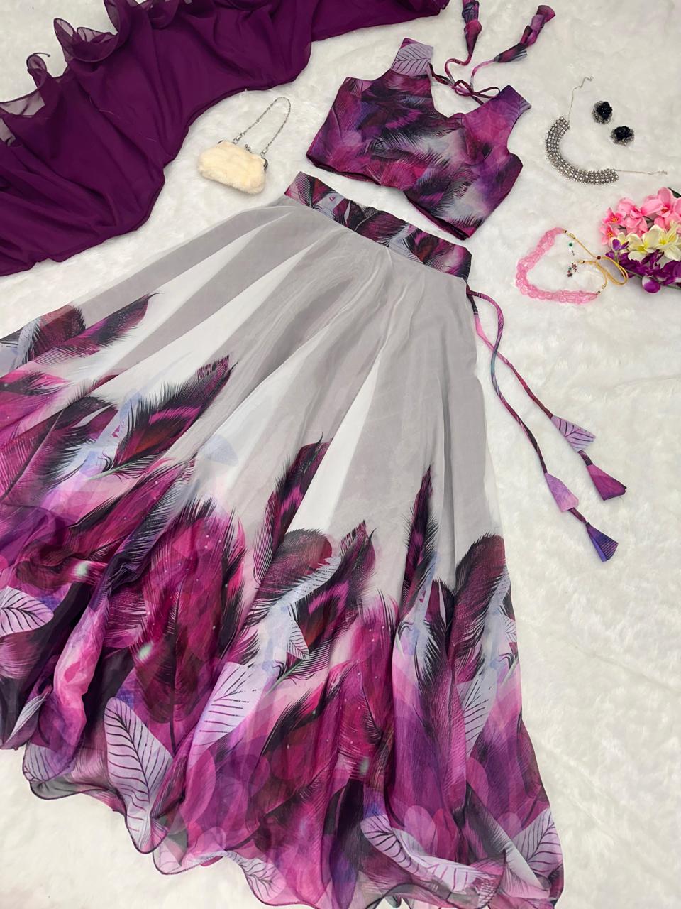 Organza silk lehenga