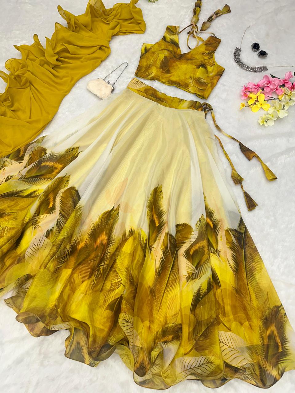 Organza silk lehenga