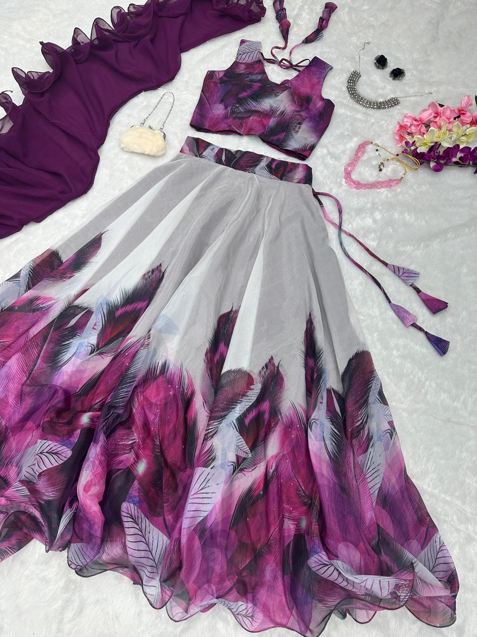 Organza silk lehenga