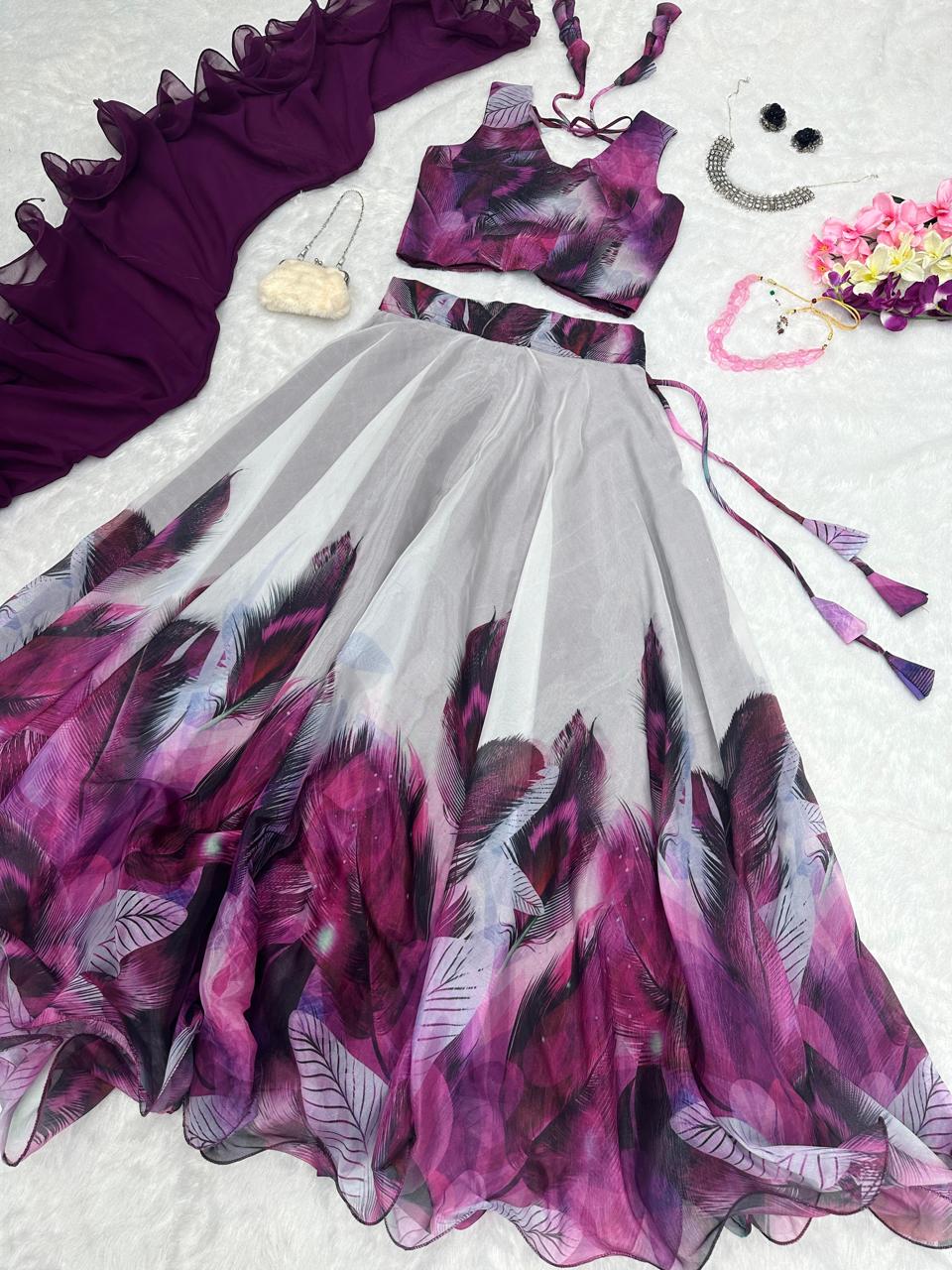 Organza silk lehenga
