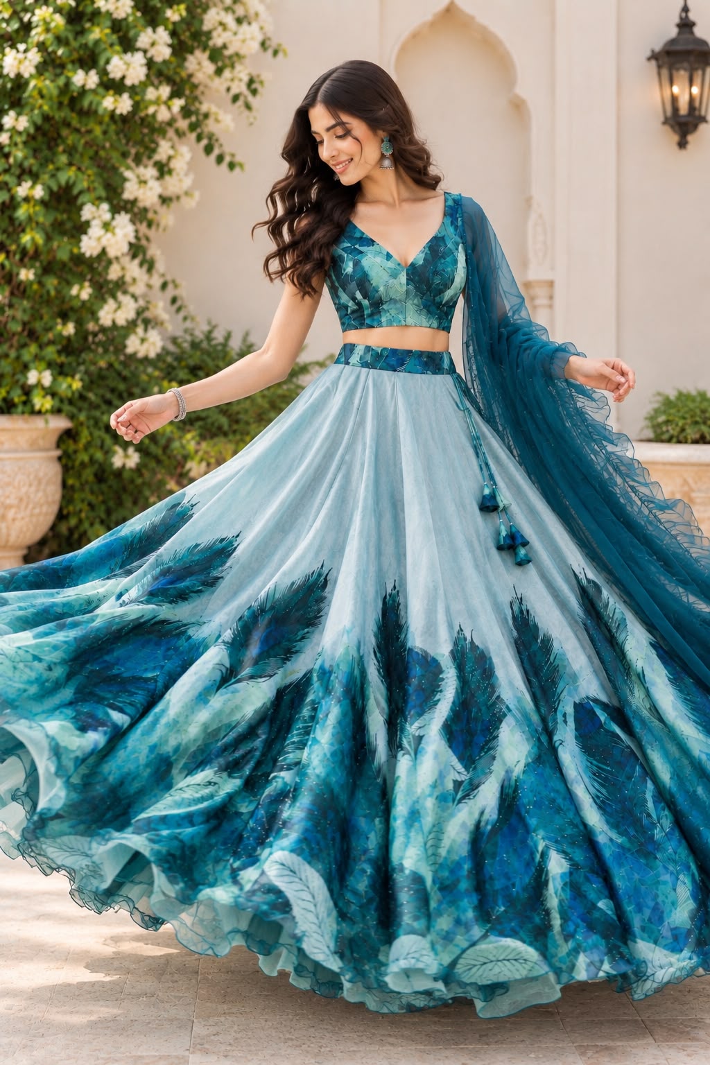 Organza silk lehenga