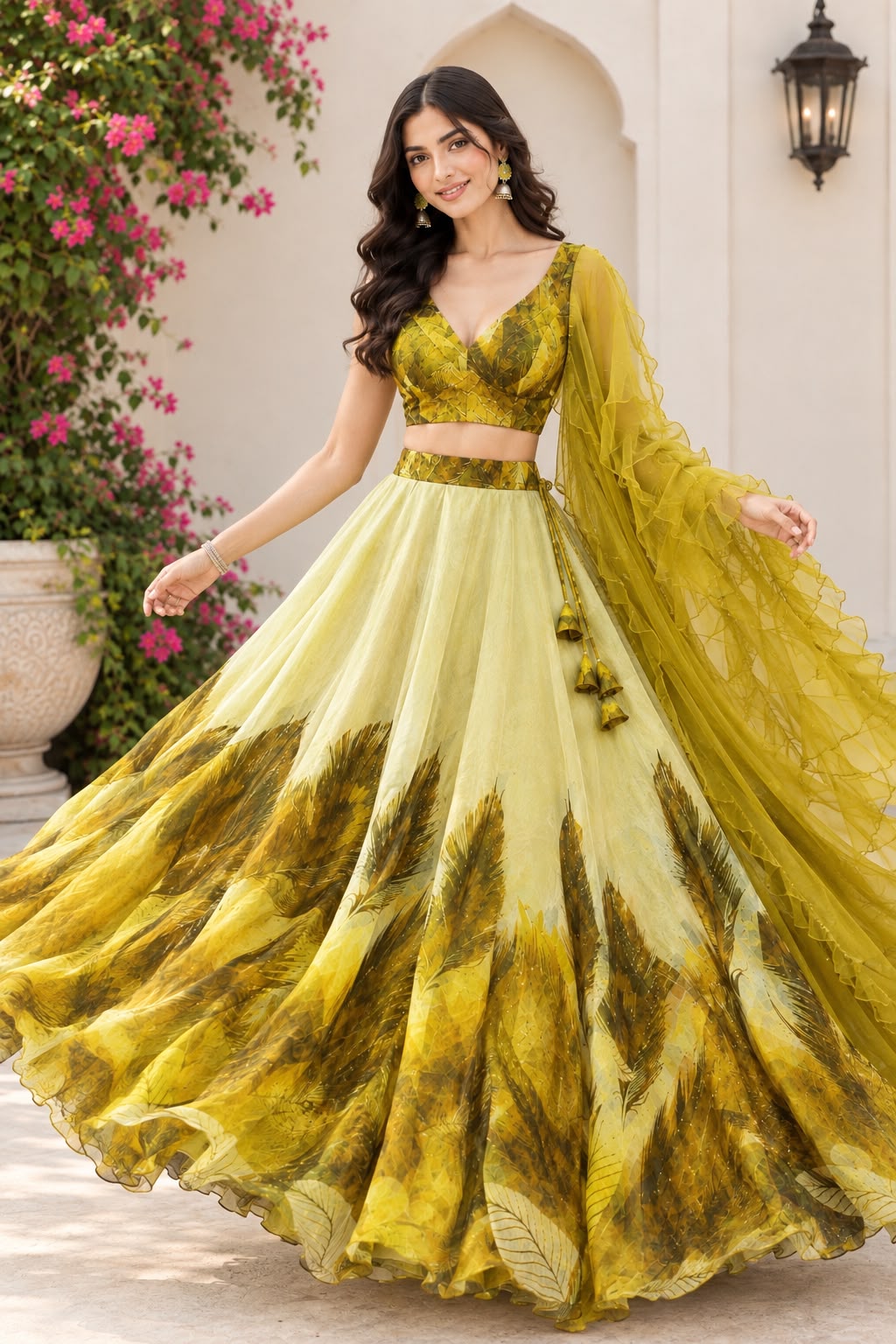 Organza silk lehenga