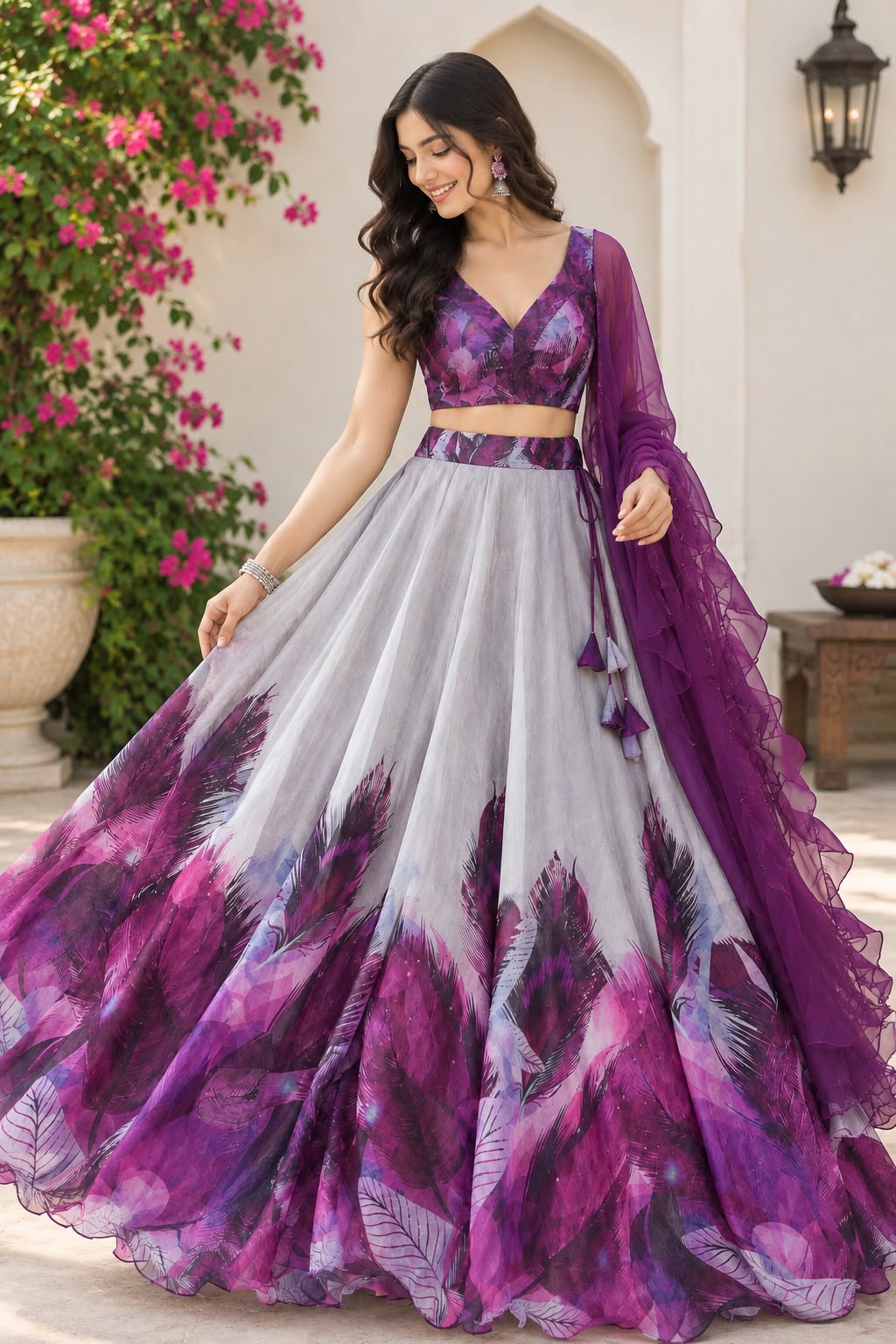 Organza silk lehenga