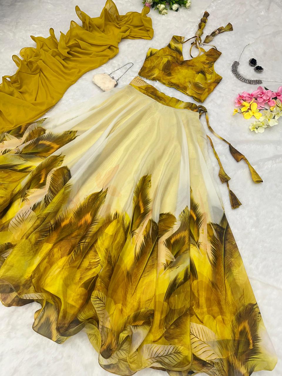 Organza silk lehenga