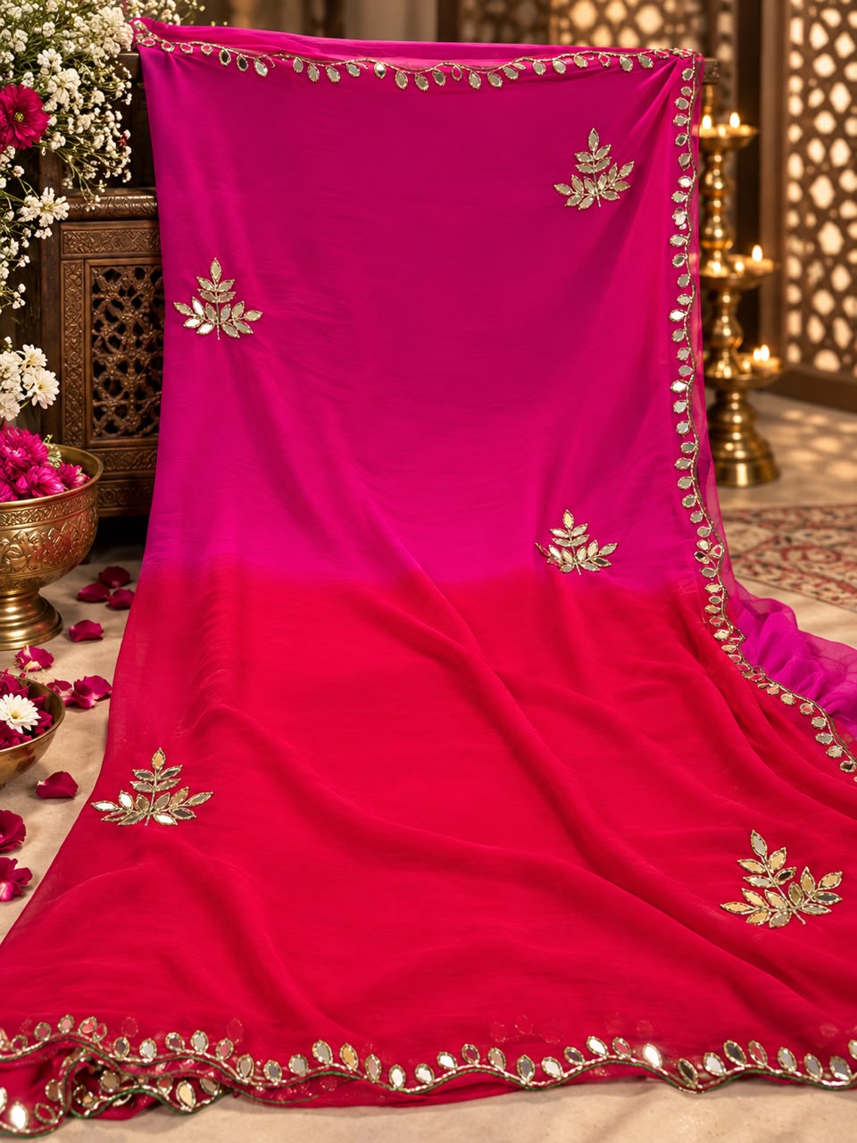 HALF PURE SHIFFON FABRIC HANDW0RK SAREE