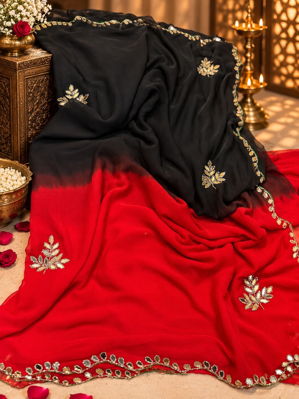 HALF PURE SHIFFON FABRIC HANDW0RK SAREE