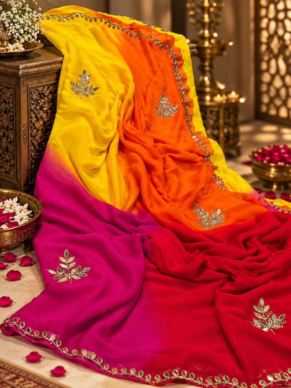 HALF PURE SHIFFON FABRIC HANDW0RK SAREE