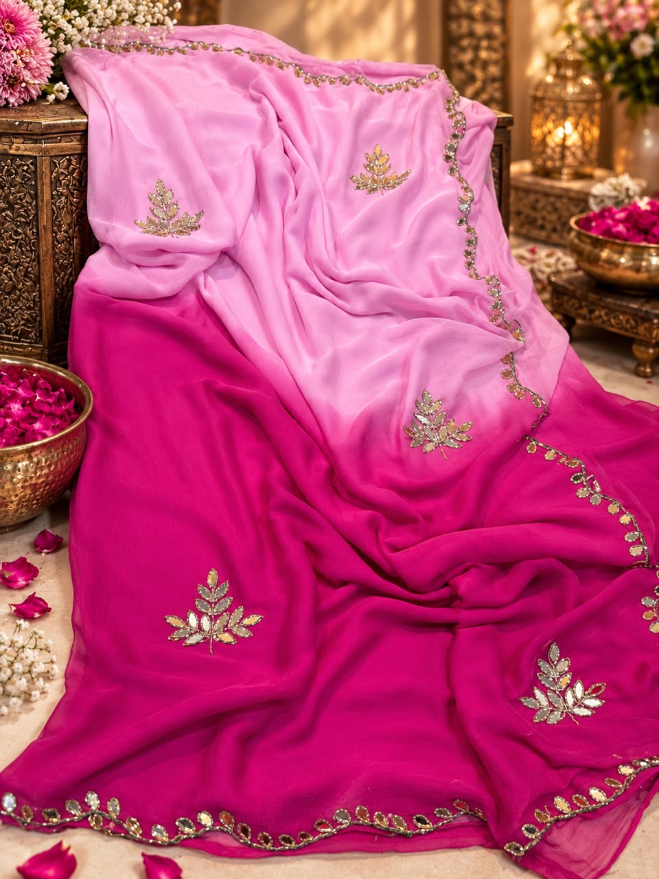 HALF PURE SHIFFON FABRIC HANDW0RK SAREE