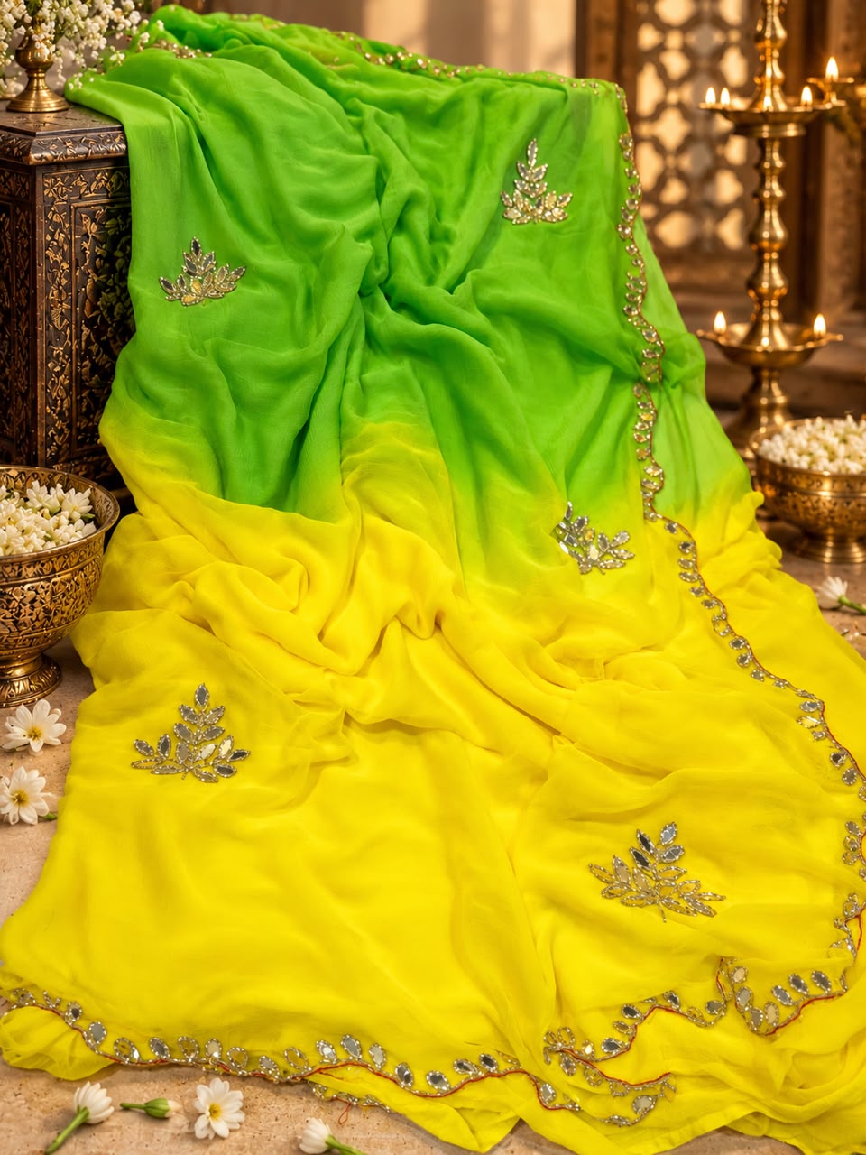 HALF PURE SHIFFON FABRIC HANDW0RK SAREE