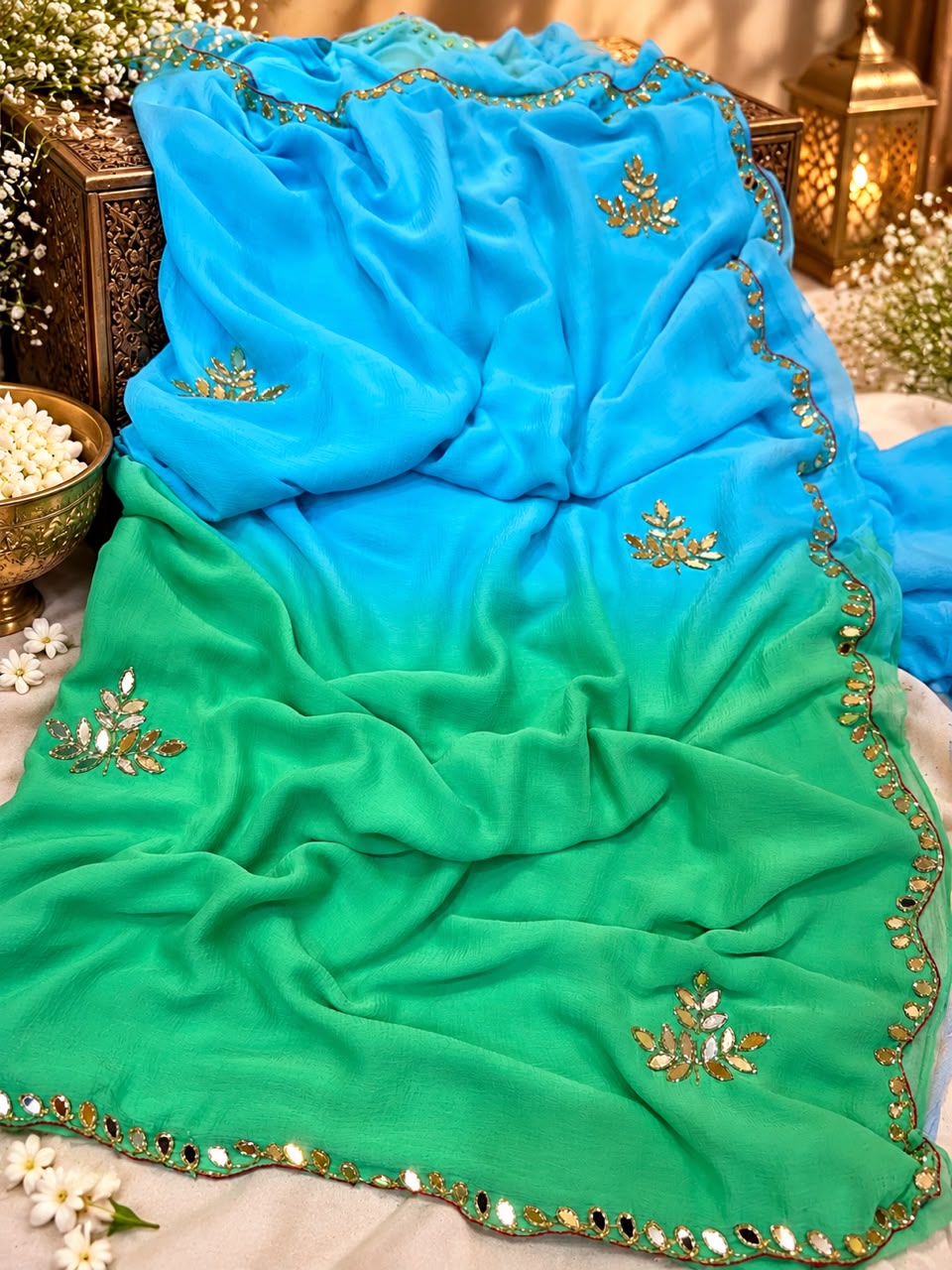 HALF PURE SHIFFON FABRIC HANDW0RK SAREE