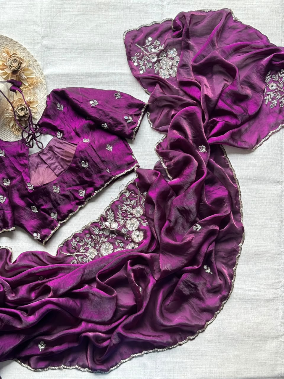 soft space silk designer with full aplic handwork saree