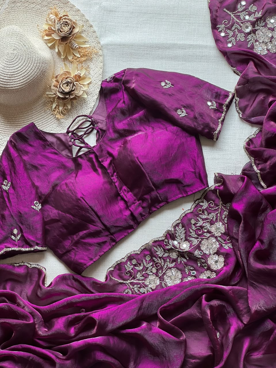 soft space silk designer with full aplic handwork saree