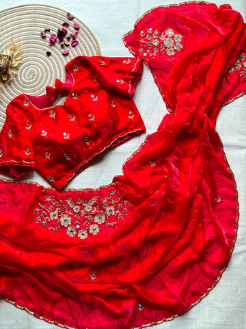 soft space silk designer with full aplic handwork saree