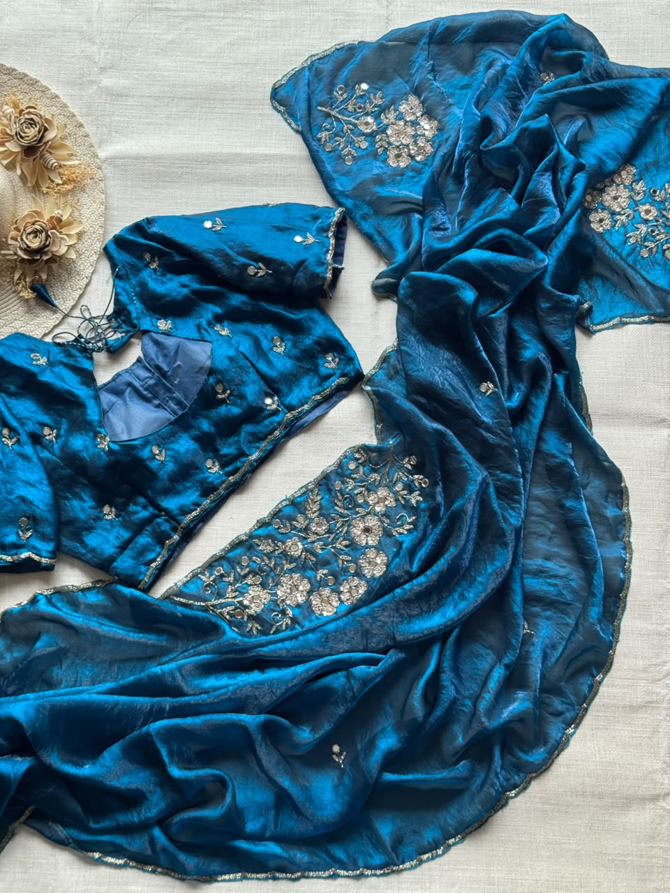 soft space silk designer with full aplic handwork saree