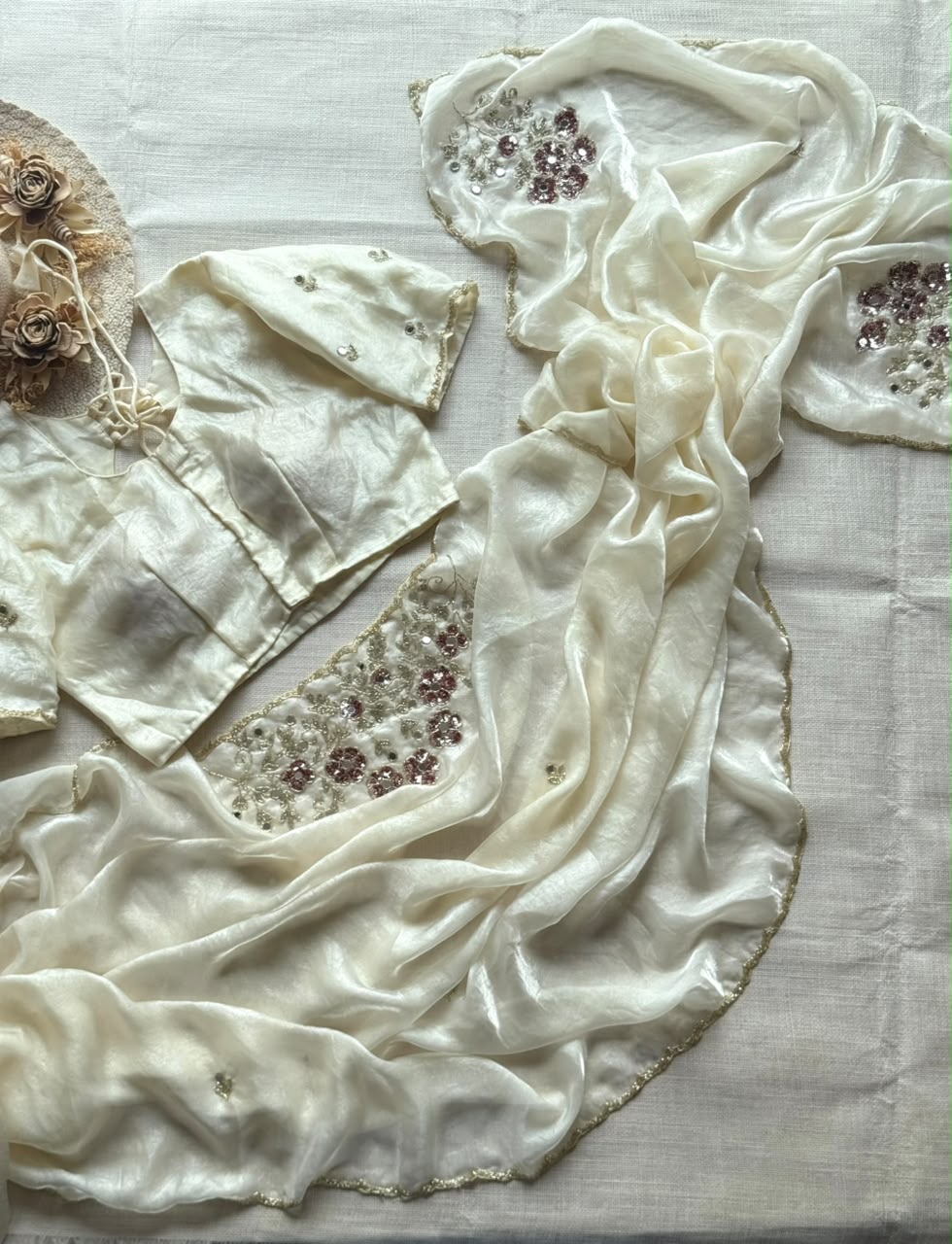 soft space silk designer with full aplic handwork saree
