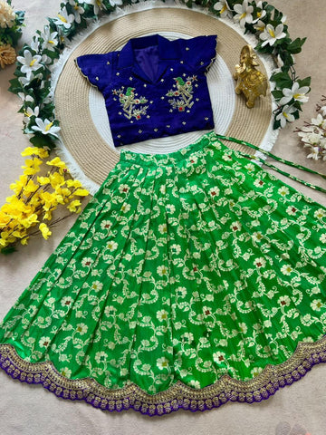 Parrot maggam lehenga