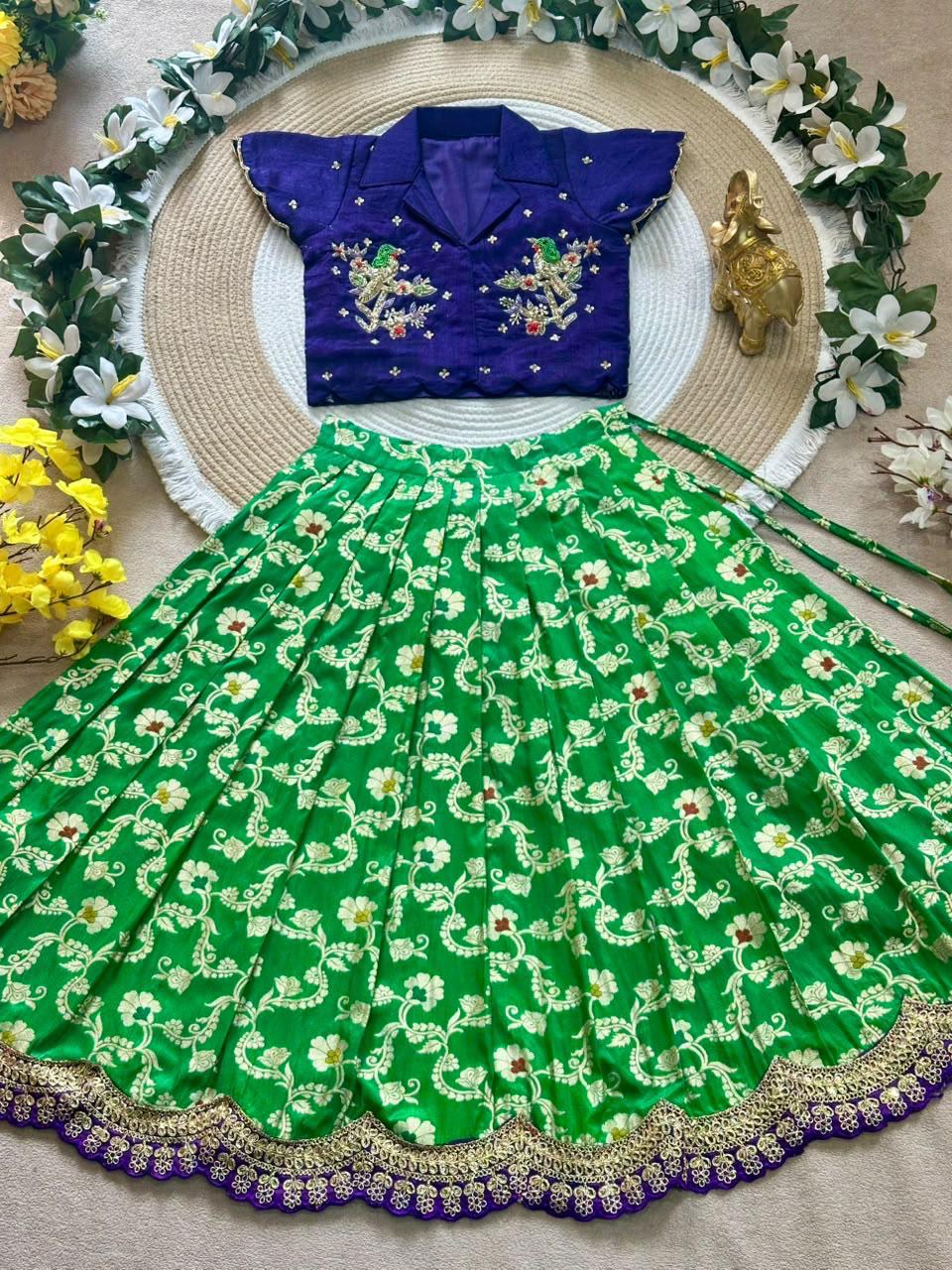 Parrot maggam lehenga