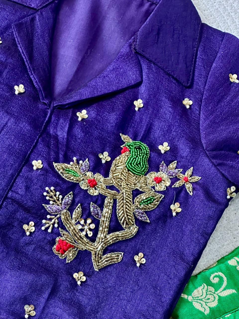 Parrot maggam lehenga