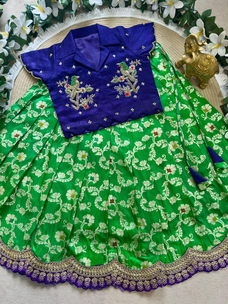 Parrot maggam lehenga