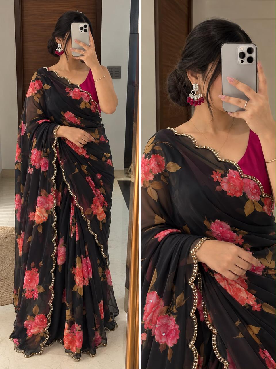 Georgette hand work sarees