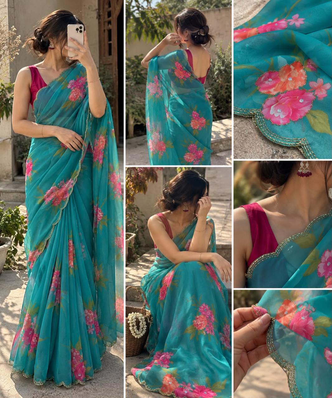 Georgette hand work sarees