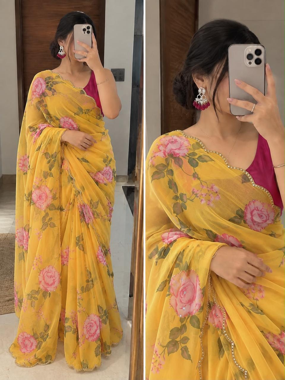 Georgette hand work sarees