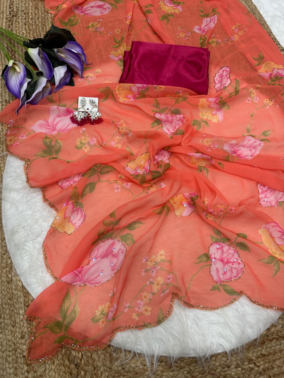 Georgette hand work sarees