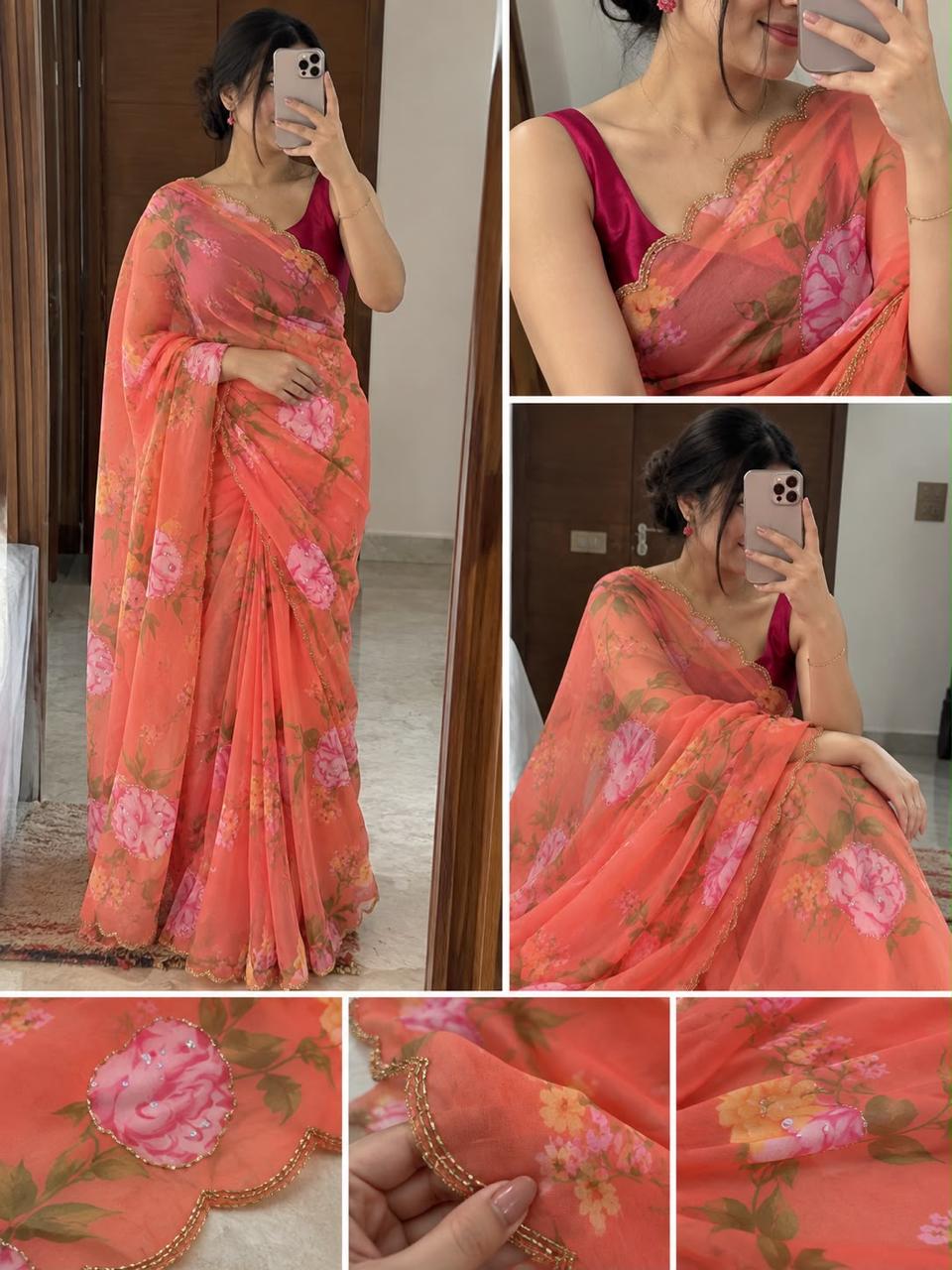 Georgette hand work sarees