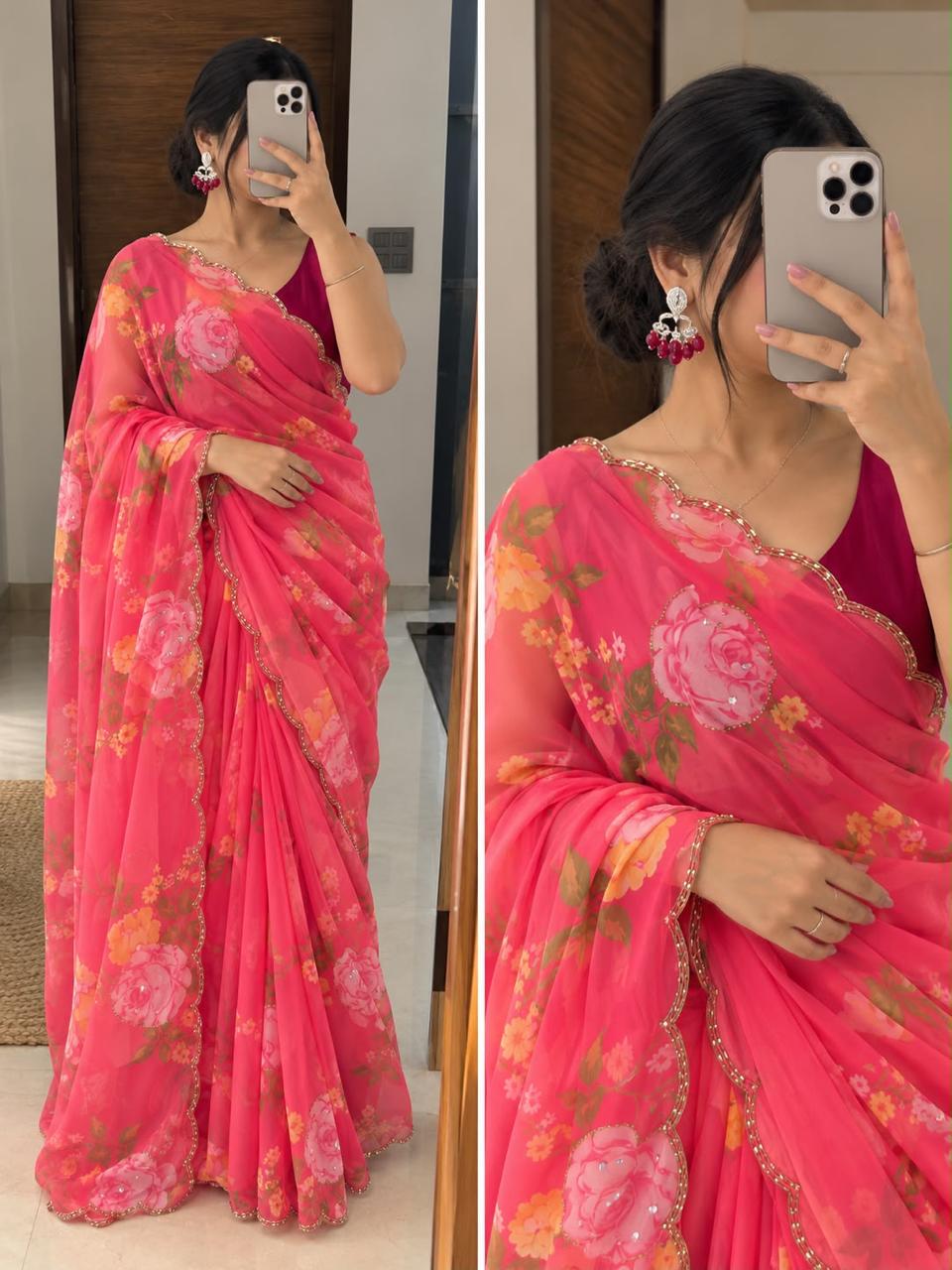 Georgette hand work sarees