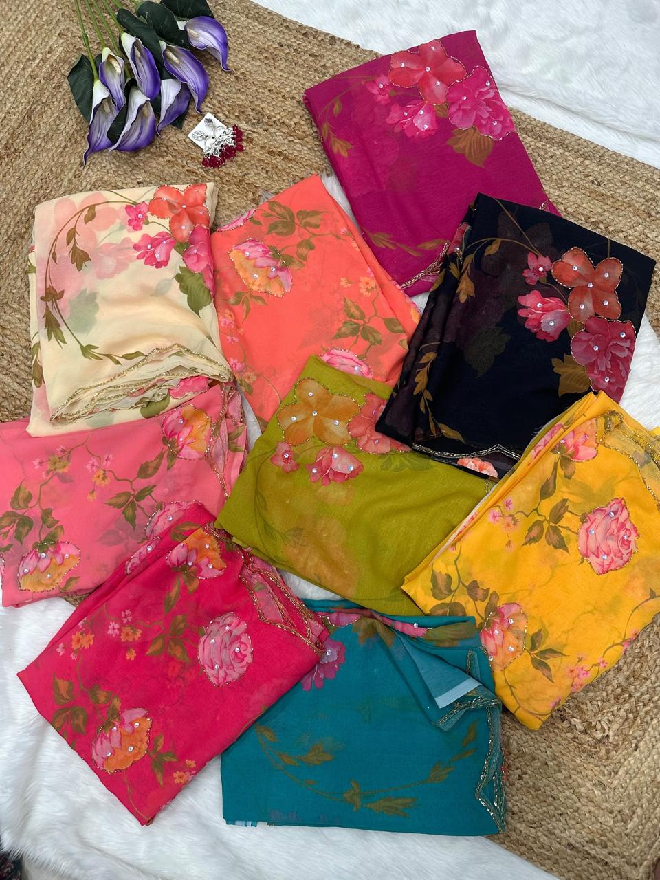 Georgette hand work sarees
