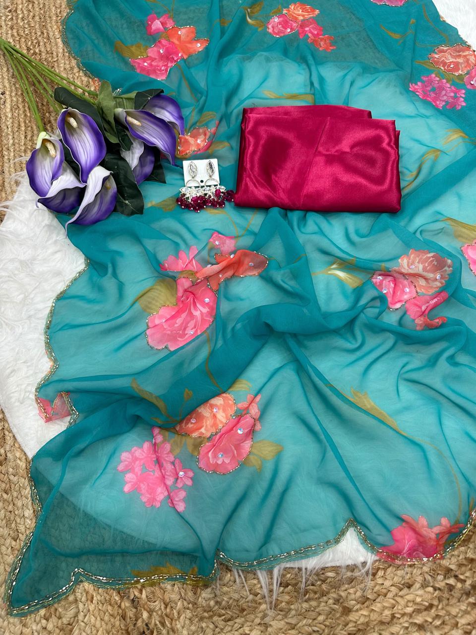 Georgette hand work sarees