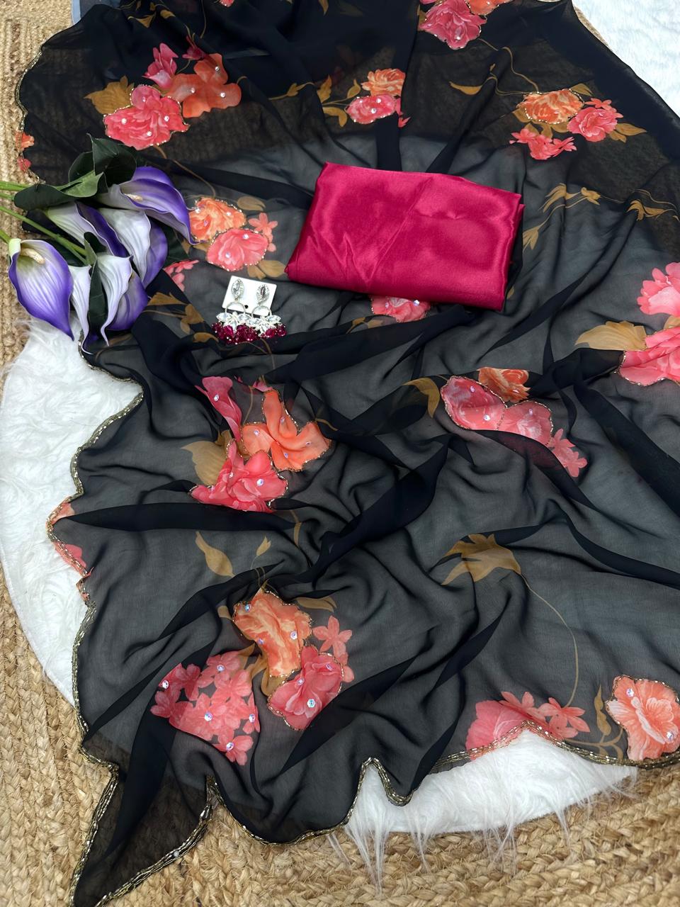 Georgette hand work sarees