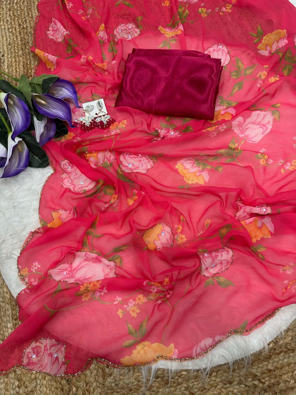 Georgette hand work sarees