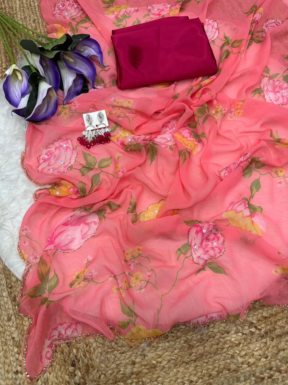 Georgette hand work sarees