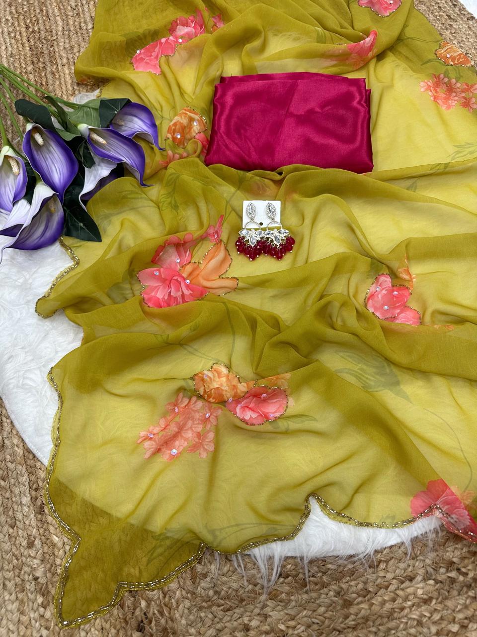 Georgette hand work sarees