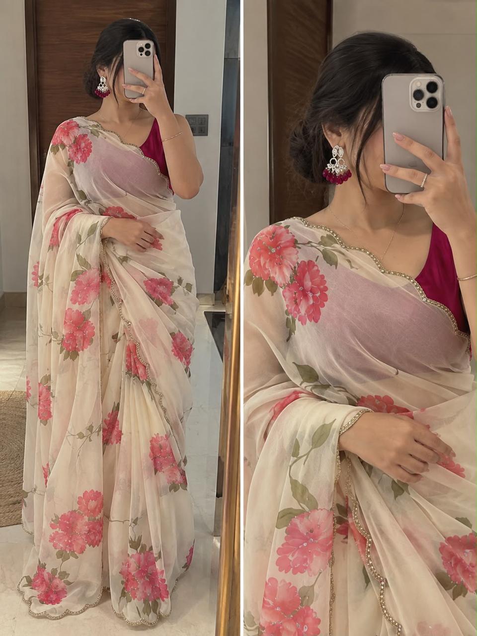 Georgette hand work sarees