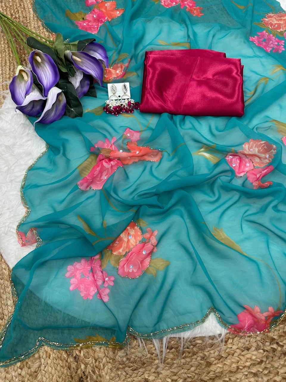 Georgette hand work sarees