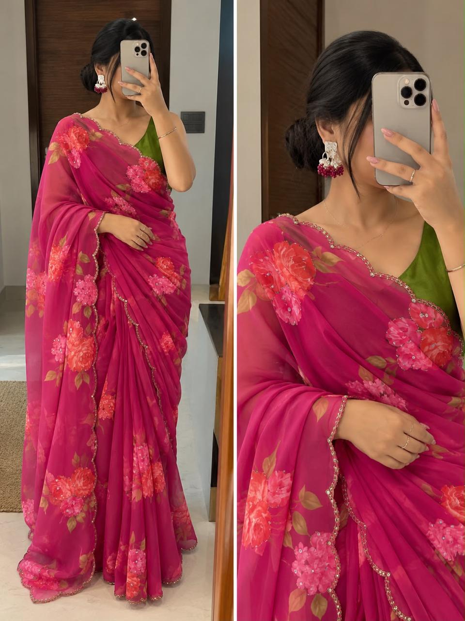 Georgette hand work sarees