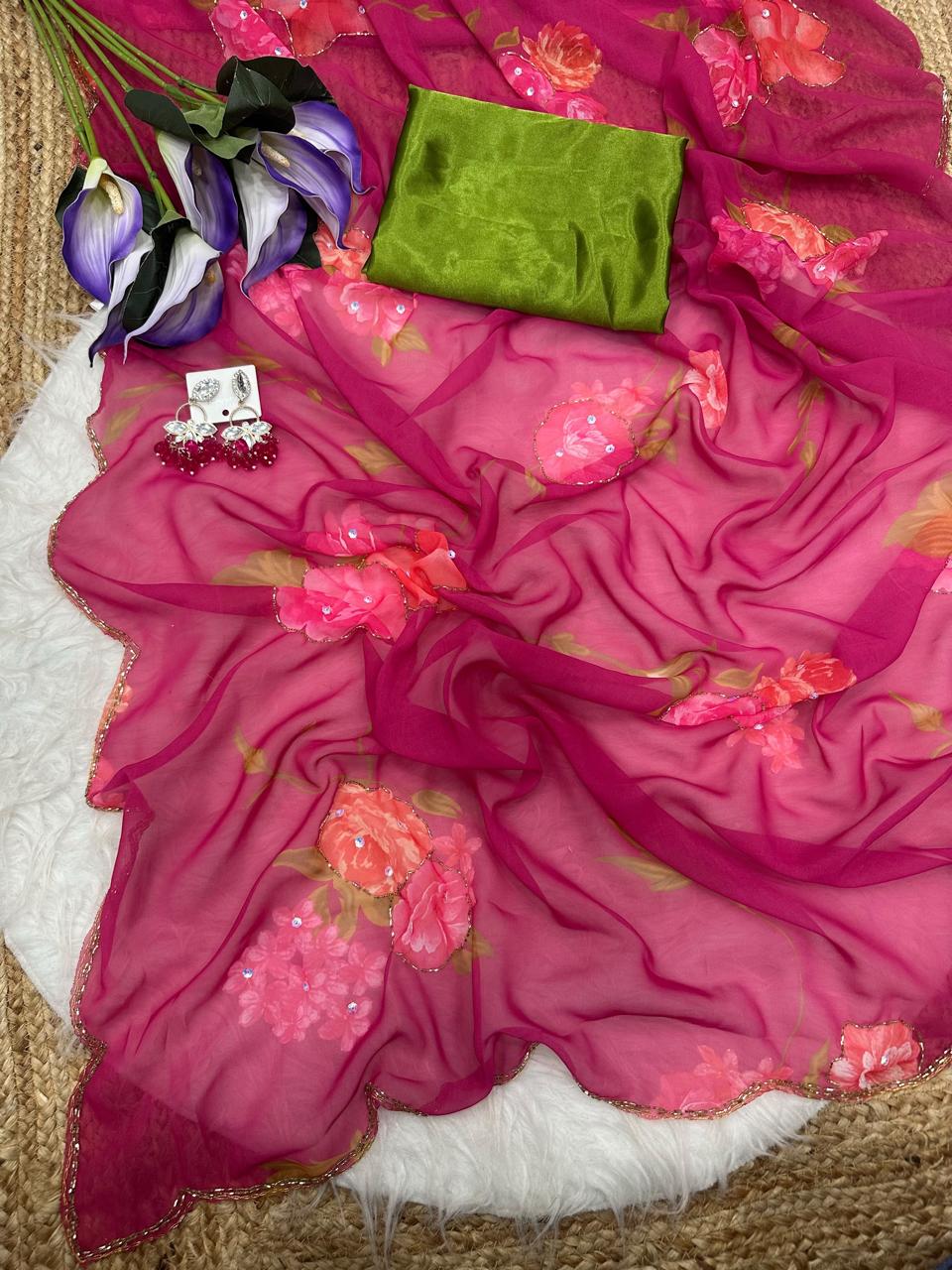 Georgette hand work sarees