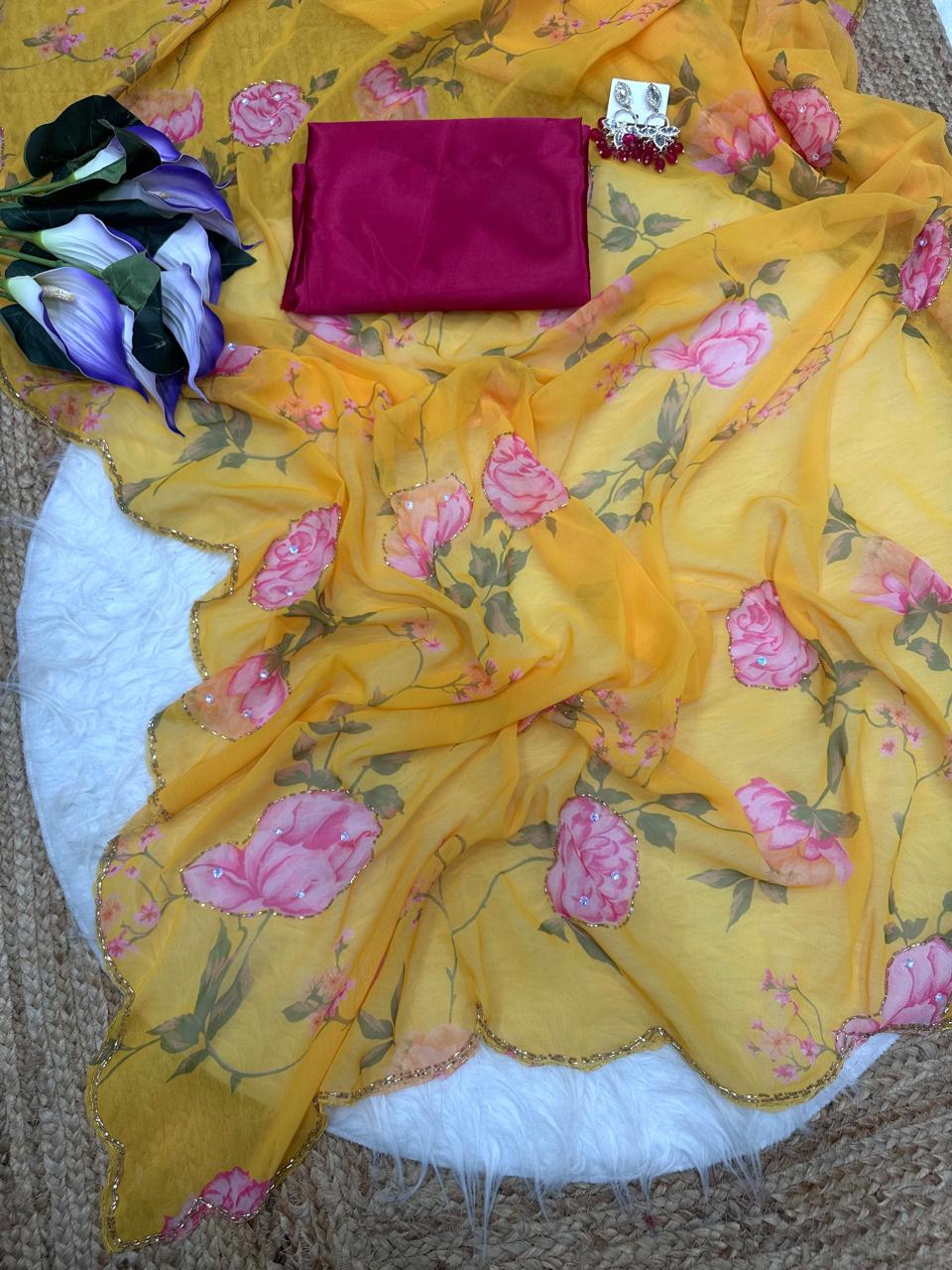 Georgette hand work sarees
