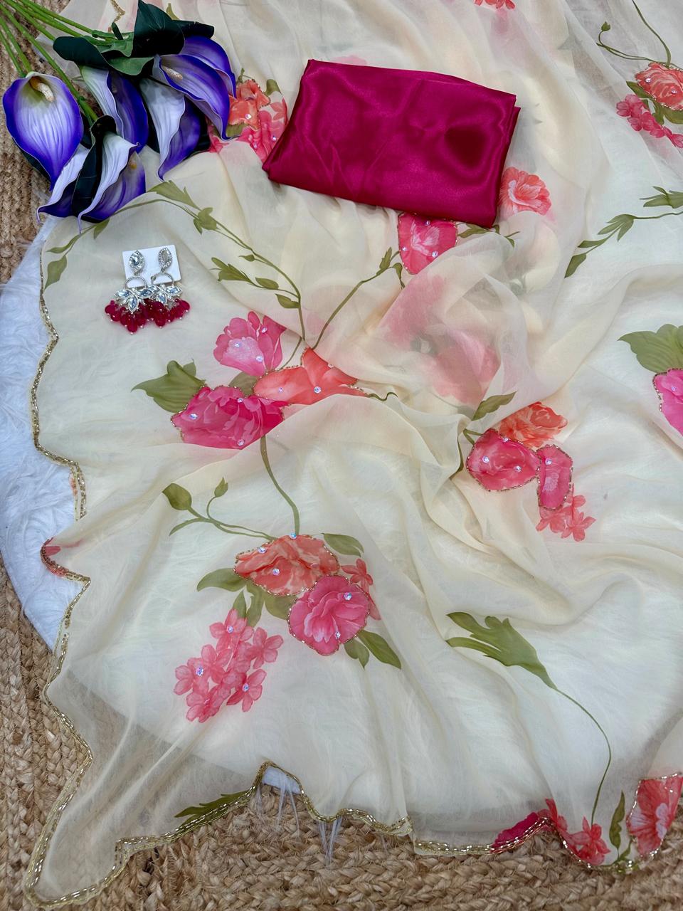 Georgette hand work sarees