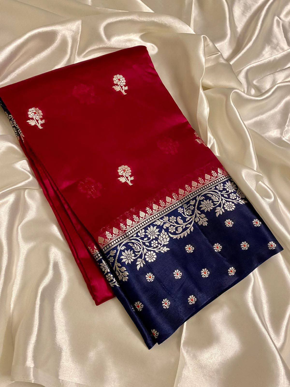 Banarsi Handloom semi katan Silk Dyble Fabric Saree*
