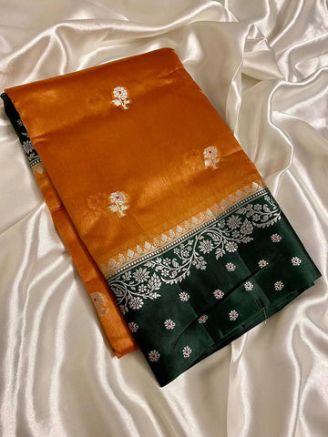 Banarsi Handloom semi katan Silk Dyble Fabric Saree*