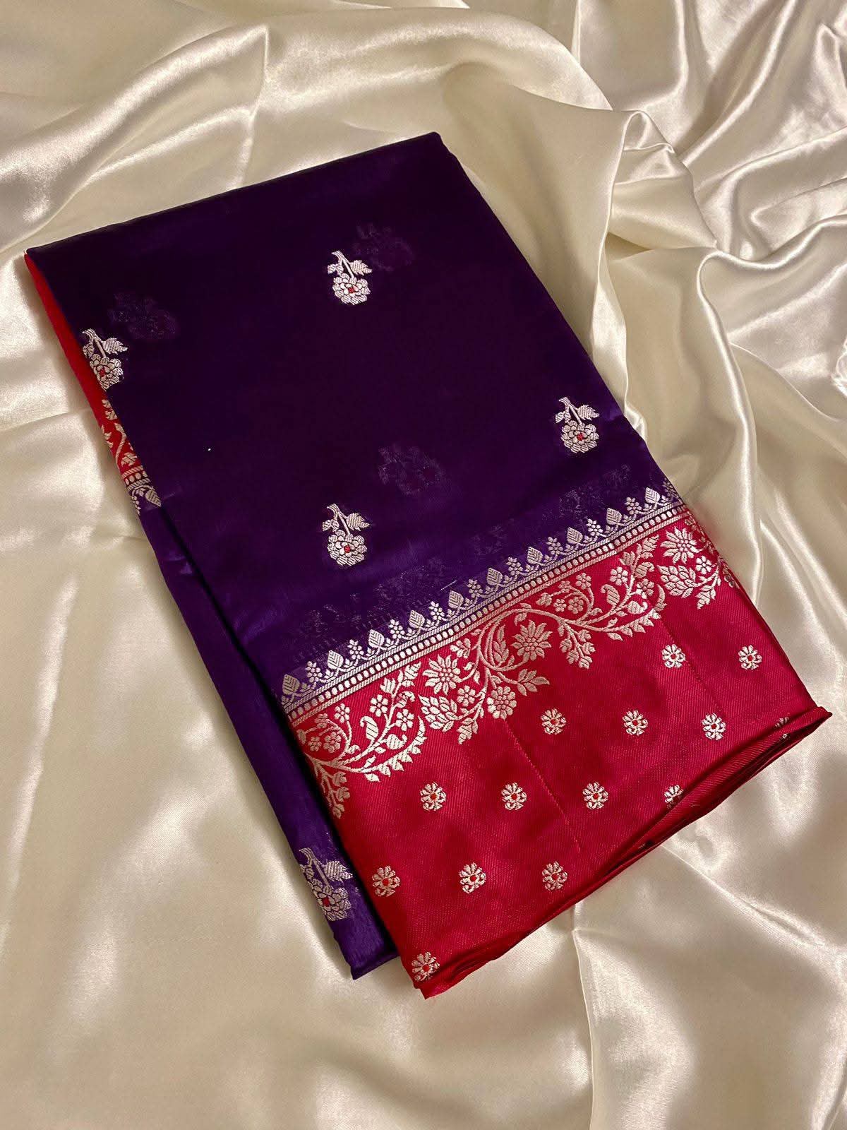 Banarsi Handloom semi katan Silk Dyble Fabric Saree*
