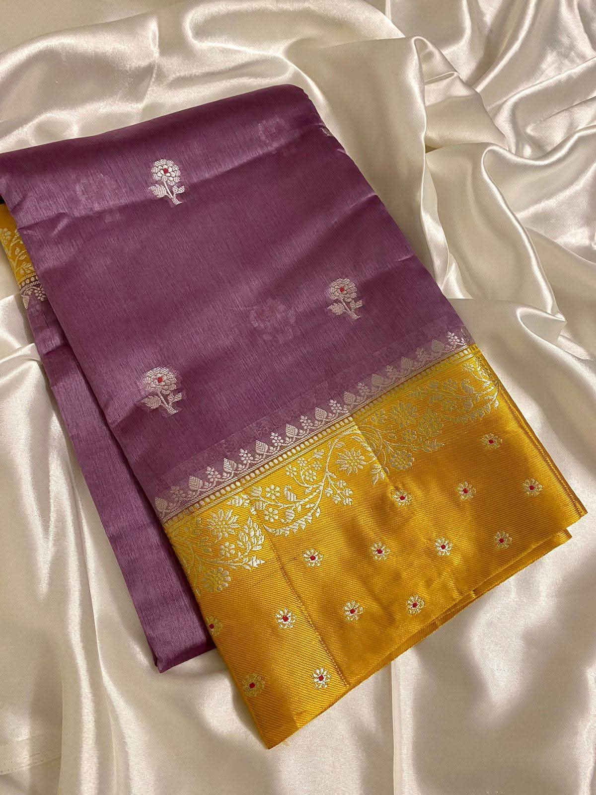 Banarsi Handloom semi katan Silk Dyble Fabric Saree*