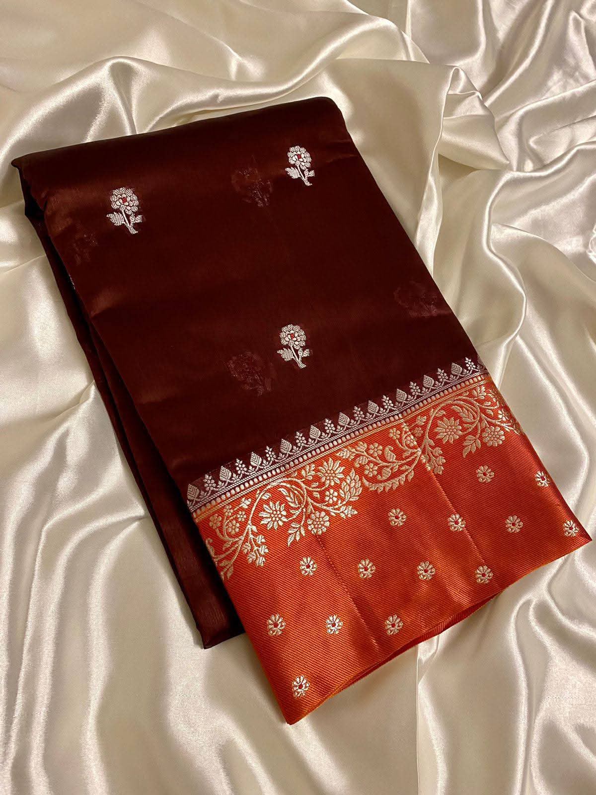 Banarsi Handloom semi katan Silk Dyble Fabric Saree*